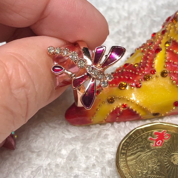 Cute dragonfly ring rose gold with rhinestone-costume NWOT - Picture 11 of 11